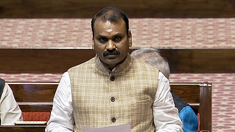 Union Minister of State for Information and Broadcasting L Murugan speaks in the Rajya Sabha during the Winter Session of the Parliament.