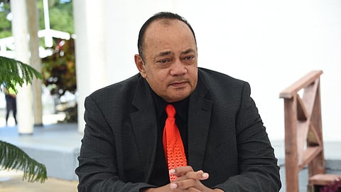 Tonga's Prime Minister Siaosi Sovaleni holds a press conference following his resignation as Prime Minister ahead of a Motion for a vote of no confidence in the Tonga Legislative Assembly in Nuku'alofa on December 9, 2024. 