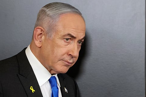 Israeli Prime Minister Benjamin Netanyahu attends a press conference at the Government Press office in Jerusalem, Sept. 4, 2024. 