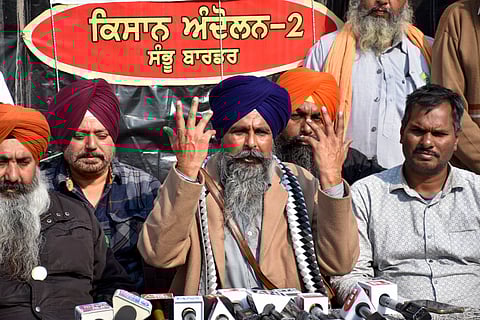 Farmers gather at their protest site at Shambhu border, in Patiala district, Punjab, Saturday, Dec. 14, 2024.