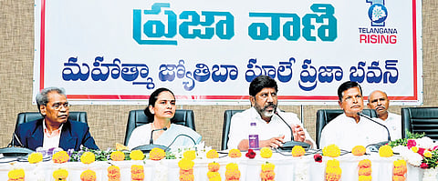 Deputy Chief Minister Mallu Bhatti Vikramarka addresses the media in Hyderabad on Tuesday