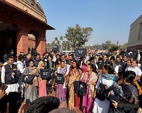 Rajya Sabha Chairman Jagdeep Dhankhar conducts proceedings in the House during the Winter session of Parliament, in New Delhi, Thursday, Nov. 28, 2024.