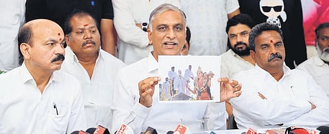Brs MLA T Harish Rao addresses the media in Sangareddy town on Wednesday