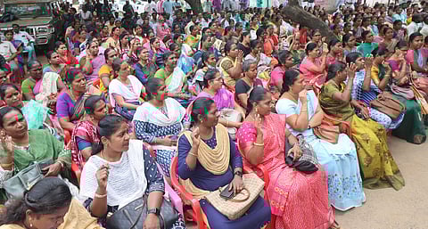Various associations of revenue department staff participating in the protest on Wednesday seeking withdrawal of the suspension orders.