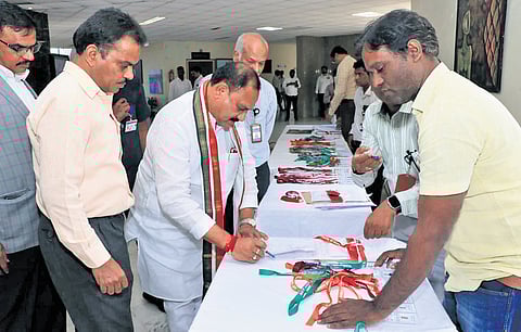 TPCC chief Mahesh Kumar Goud arrives at the MCR HRD Institute