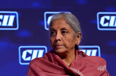 Finance Minister Nirmala Sitharaman seen addressing a gathering during the CII Global Economic Policy Forum 2024.