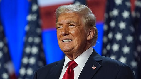 US President-elect Donald Trump smiles at an election night watch party at the Palm Beach Convention Centre, Nov. 6, 2024, in West Palm Beach, Fla.