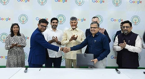 Bikash Koleyice-President of Google Global Networking and Infrastructure (GGNI)  after signing a Memorandum of Understanding (MoU) with tech giant Google to establish an Artificial Intelligence (AI) Data Centre in Visakhapatnam 