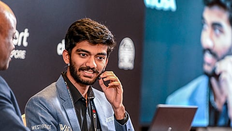 India's grandmaster Gukesh Dommaraju speaks during a press conference after winning against China's chess grandmaster Ding Liren in game 14 of the 2024 FIDE World Championship in Singapore on December 12, 2024.