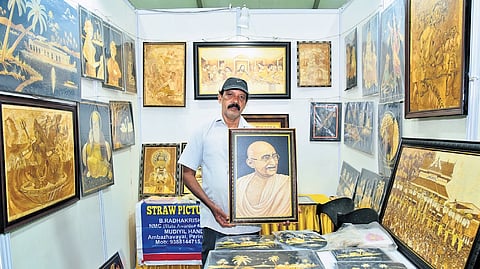 B Radhakrishnan with his bamboo art at the Bamboo Fest.