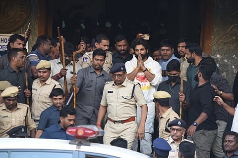 Actor Allu Arjun coming out of the Gandhi Hospital after medical check up.