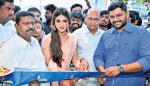Actress Sree Leela attended the launch, promoting her latest chartbuster, lighting the ceremonial lamp, and interacting with fans, adding excitement to the event.
