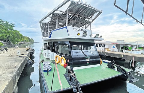 Solar vessel Indra docked at Ernakulam boat jetty