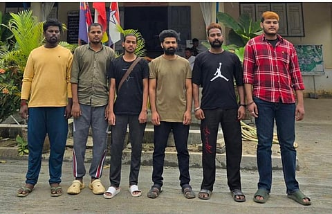 The six Indians who were released from the cyber fraud centre on Saturday (Photo | Special arrangement)