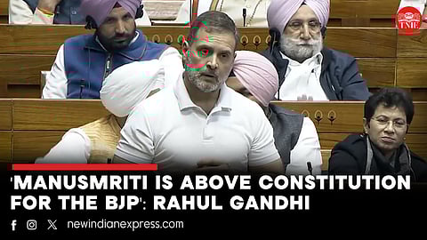 Prime Minister Narendra Modi speaks in the Lok Sabha during the discussion on the 'glorious journey of 75 years of the India Constitution', in the ongoing Winter session of Parliament, in New Delhi.