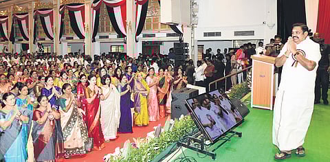 AIADMK general secretary Edappadi K Palaniswami at the party’s general council meeting at Vanagaram on Sunday 