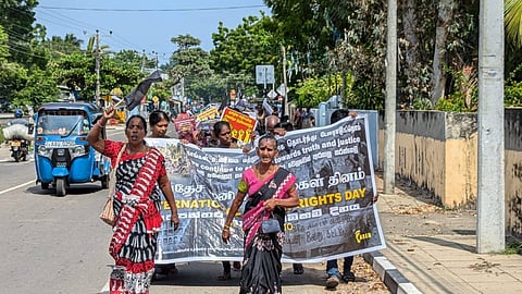 A group of Tamil women leading a demonstration in Sri Lanka on International Human Rights Day on December 10, as part of their continuing struggle, seeking truth and justice for the cases of enforced disappearances.