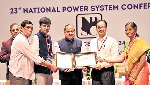 D Krishna Bhaskar, CMD of TGTransco receives the award on Sunday. 