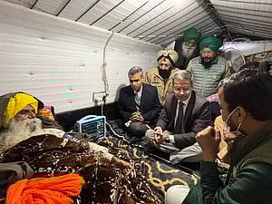 Farmers gather at their protest site at Shambhu border, in Patiala district, Punjab, Saturday, Dec. 14, 2024.