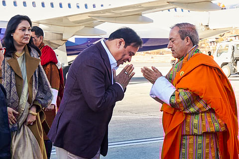 Assam Chief Minister Himanta Biswa Sarma being welcomed upon his arrival, in Paro, Bhutan.