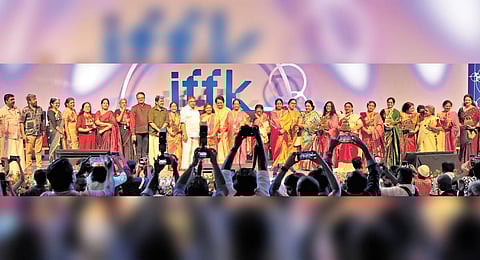 The veteran actresses who were honoured at the ‘Marakkillorikkalum’ event, organised as part of the 29th IFFK at Nishagandhi auditorium in Thiruvananthapuram on Sunday. 