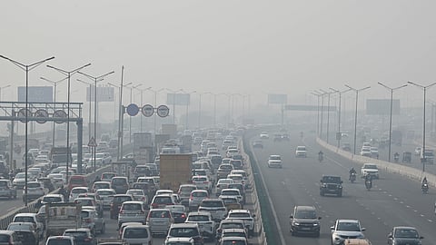 A layer of fog seen engulfed over the city on a cold winter morning on December 16, 2024 in New Delhi.