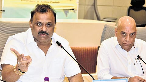 Minister A Satya Prasad & Spl CS (Revenue) RP Sisodia at an official meeting.