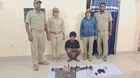 Alok Pradhan caught red-handed with carcasses of 29 birds of seven different species including five migratory ones.  