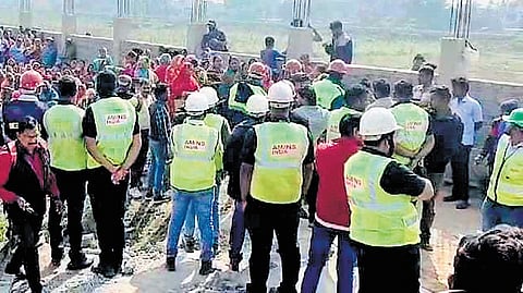Villagers prevent AM/NS workers from carrying out construction work 