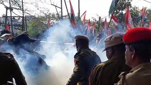 Police fired tear gas shells to disperse protestors. 