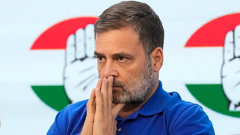 LoP in the Lok Sabha and Congress MP Rahul Gandhi during a press conference, at AICC Headquarters in New Delhi.