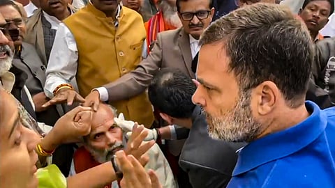 Leader of Opposition in the Lok Sabha Rahul Gandhi visits BJP MP Pratap Chandra Sarangi who got injured after clashes between India Bloc and NDA MPs, at Parliament complex, in New Delhi.