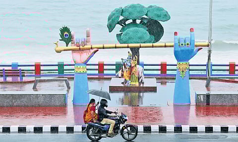 Under the influence of a low-pressure area in the Bay of Bengal, heavy rain lashed Visakhapatnam on Friday 
