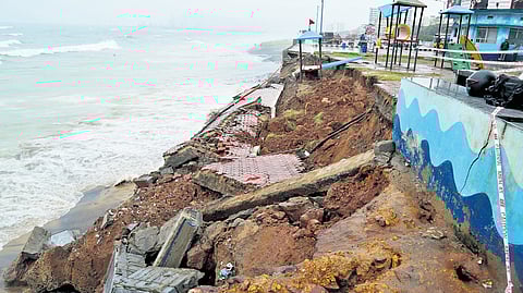 The eroded shoreline at Gokul Park in Visakhapatnam 