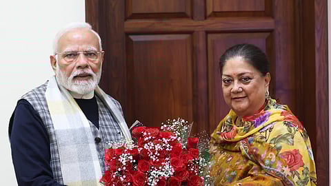 Former Rajasthan Chief Minister Vasundhara Raje with Prime Minister Narendra Modi.