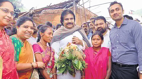 Deputy CM Pawan Kalyan interacts with tribals at Bagujola on Friday 
