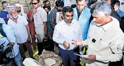 CM N Chandrababu Naidu at a rice mill in Ganguru village on Friday 