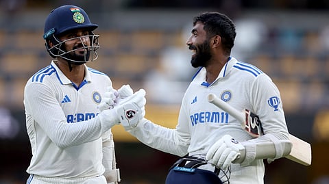 India’s Akash Deep (L) and teammate Jasprit Bumrah took India past the follow-on mark during the Gabba Test in Brisbane.