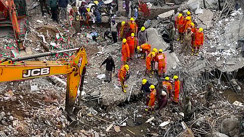 Rescue operation continues after a multi-storey building collapsed on Saturday evening, at Sohana village in Punjab's Mohali district, Sunday.