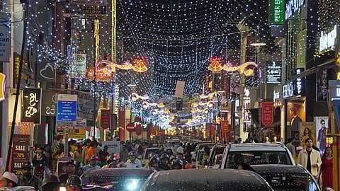 Commercial street is adorned with lights in preparation for Christmas in Bengaluru.