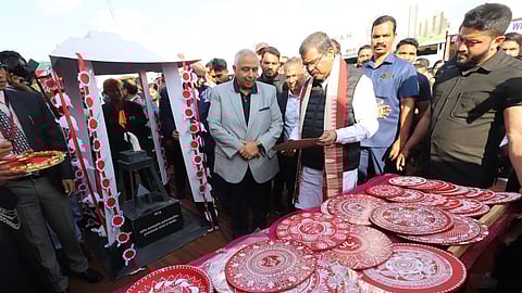 Pradhan browsing through the exhibits displayed at the 6th DAV United Festival.
