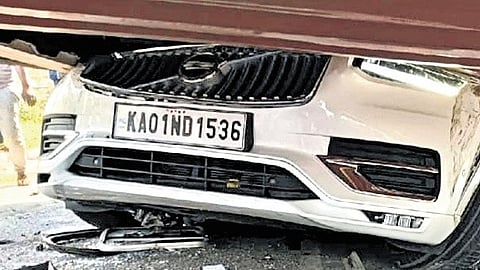 Six people, including three children, were crushed to death after a container lorry toppled on their car on Saturday