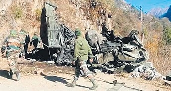 The mangled remains of the Army vehicle that fell into a gorge on Tuesday  