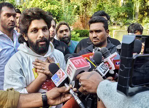 TGFDC Chairman Dil Raju and film producer Allu Arvind speak to the media on Wednesday. 