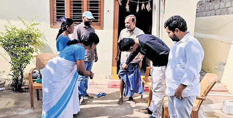 Asha workers conduct a survey of fluorine in Marriguda mandal of Nalgonda district on Thursday
