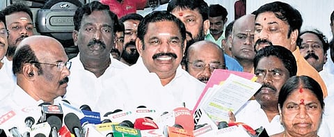 AIADMK general secretary  Edappadi K Palaniswami talking to reporters in Chennai.