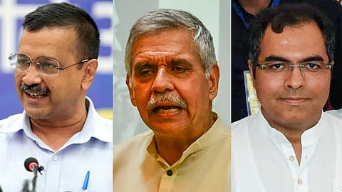 AAP's Arvind Kejriwal, Congress veteran Sandeep Dikshit, and BJP’s probable contender Parvesh Verma.