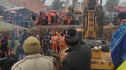Rescue operation progressing in Rajasthan's Kotputli-Behror district where a three-year-old girl fell into a borewell on December 23, 2024. 