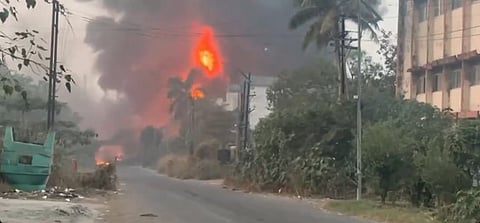 Visuals showed thick plumes of black smoke emanating from the burning industrial unit.