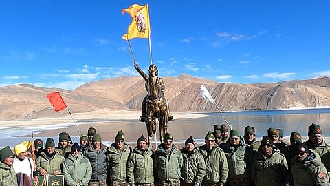 The Chhatrapati Maharaj Statue at Pangong Tso, Ladakh.